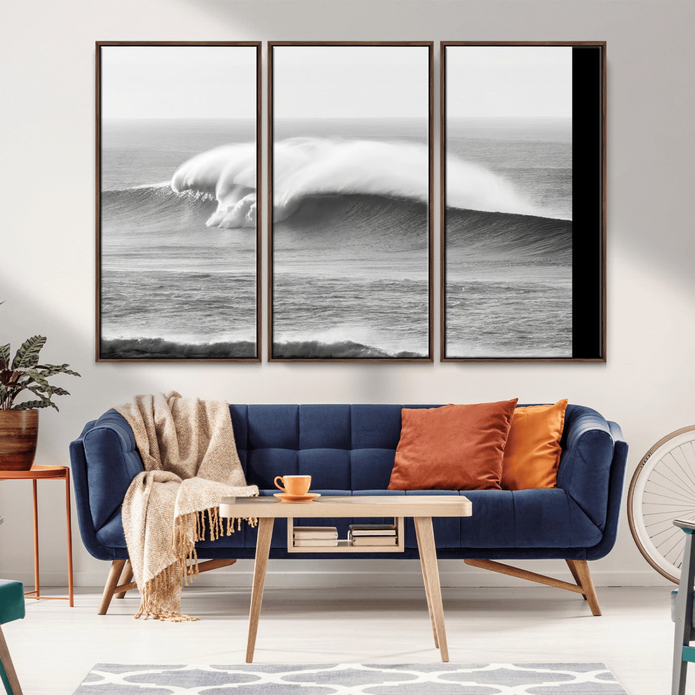 42544082-MGV-CV-36X24-Monochrome Seascape Wall Art Canvas Print, Framed Surf Wave Art Picture Print, Minimalist Ocean Perfect Moody Coastal Decor