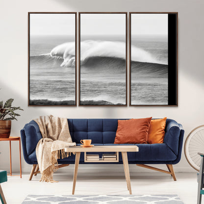 42544082-MGV-CV-36X24-Monochrome Seascape Wall Art Canvas Print, Framed Surf Wave Art Picture Print, Minimalist Ocean Perfect Moody Coastal Decor