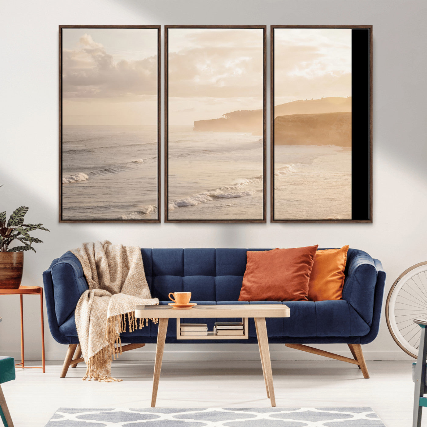 57669769-MGV-CV-36X24-Misty Coastal Wall Art Canvas Print, Framed Golden Sunset Art Picture Print, Serene Shoreline Perfect Tranquil Coastal Decor