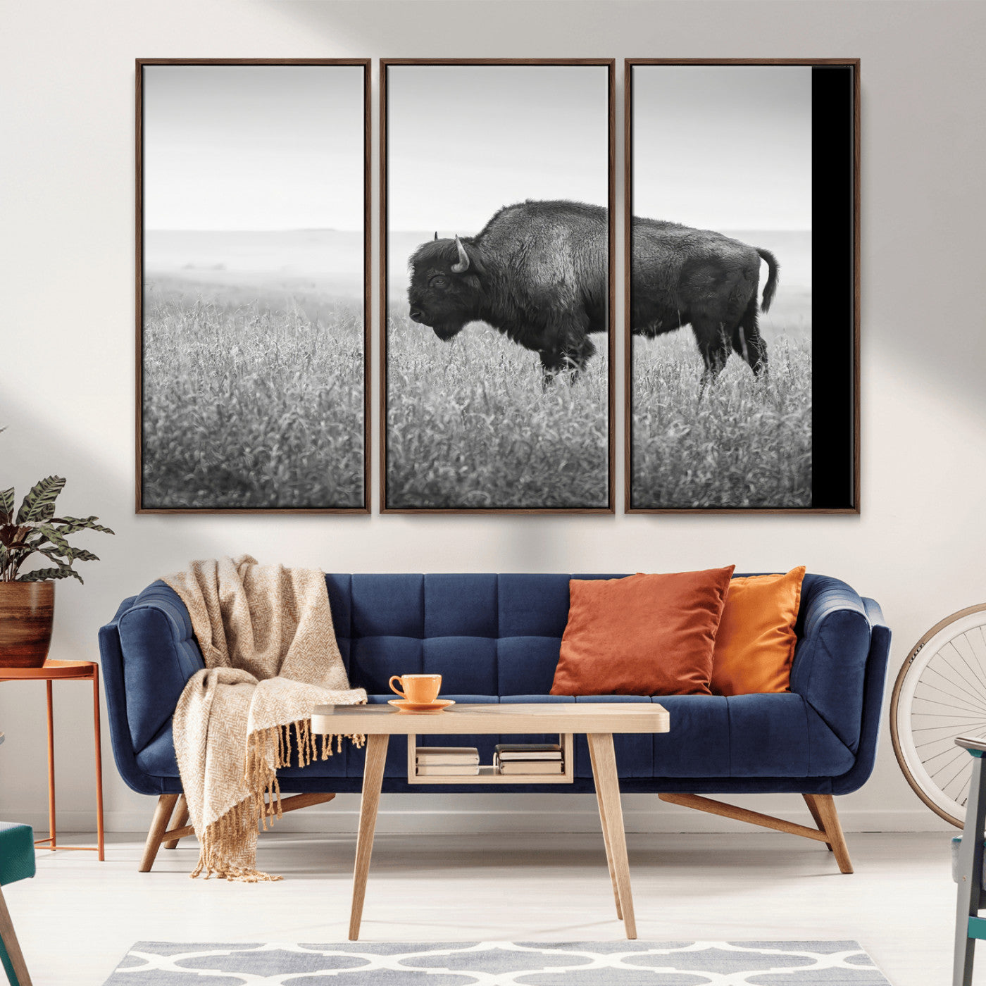 28435251-MGV-CV-36X24-Bison In Prairie Wall Art Canvas Print, Framed Rustic Wildlife Art Picture Print, Wild Buffalo Perfect Rustic Western Decor