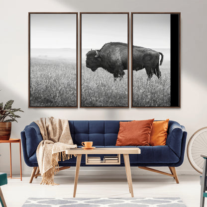 28435251-MGV-CV-36X24-Bison In Prairie Wall Art Canvas Print, Framed Rustic Wildlife Art Picture Print, Wild Buffalo Perfect Rustic Western Decor