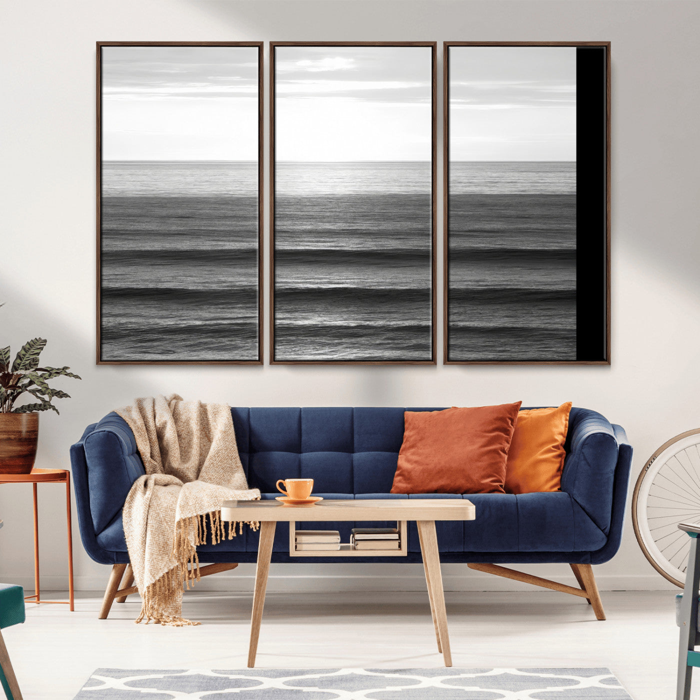 47305203-MGV-CV-36X24-Monochrome Ocean Wall Art Canvas Print, Framed Moody Ocean Art Picture Print, Calm Ocean Perfect Minimalist Coastal Decor Artwork