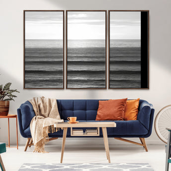 47305203-MGV-CV-36X24-Monochrome Ocean Wall Art Canvas Print, Framed Moody Ocean Art Picture Print, Calm Ocean Perfect Minimalist Coastal Decor Artwork