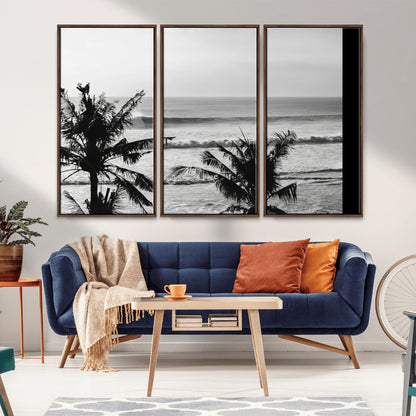 17508038-MGV-CV-36X24-Tropical Coastline Wall Art Canvas Print, Framed Palm Trees Art Picture Print, Ocean Waves Perfect Minimalist Coastal Decor