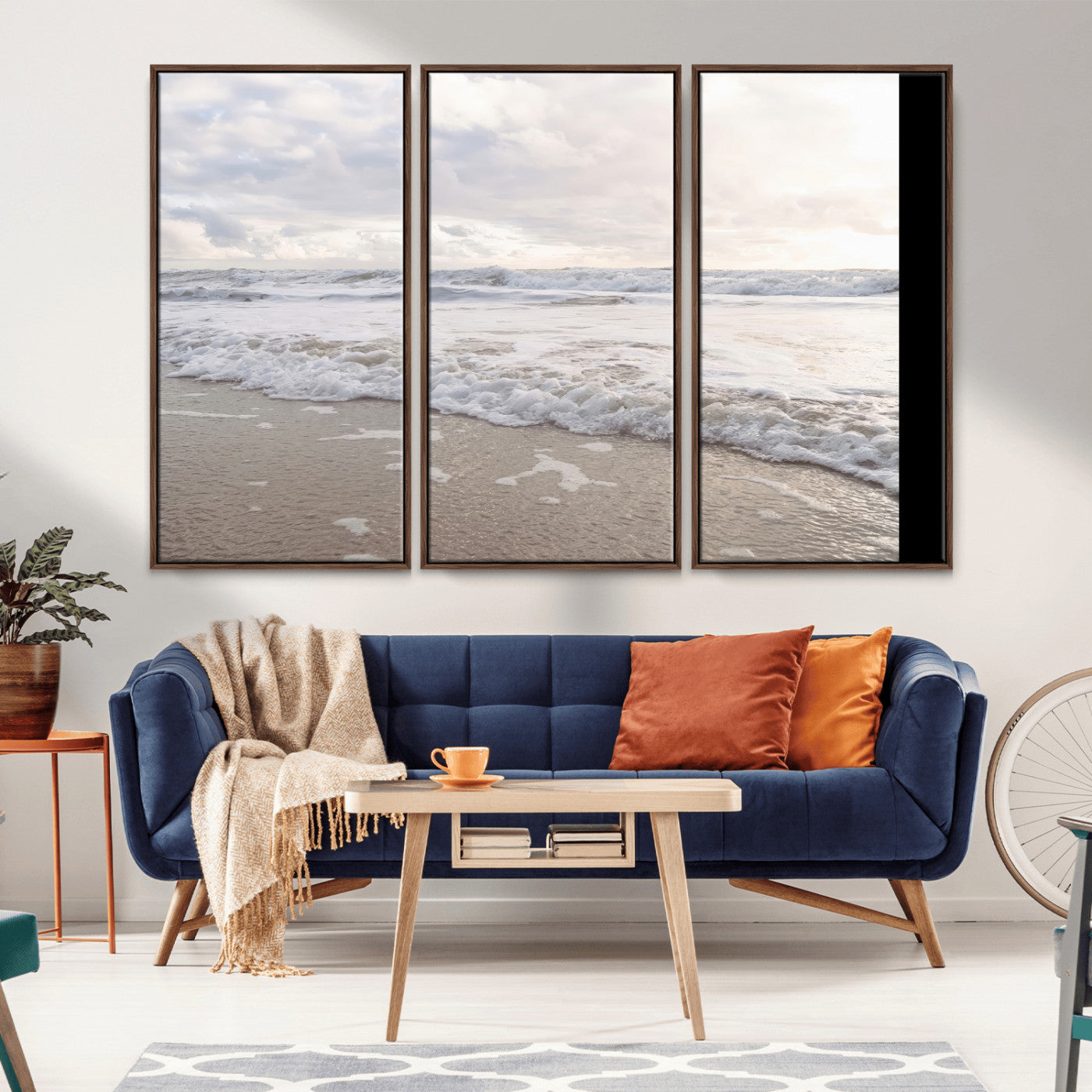 70596264-MGV-CV-36X24-Ocean Waves Wall Art Canvas Print, Framed Coastal Shoreline Art Picture Print, Sea Foam Perfect Coastal Minimalist Decor Artwork