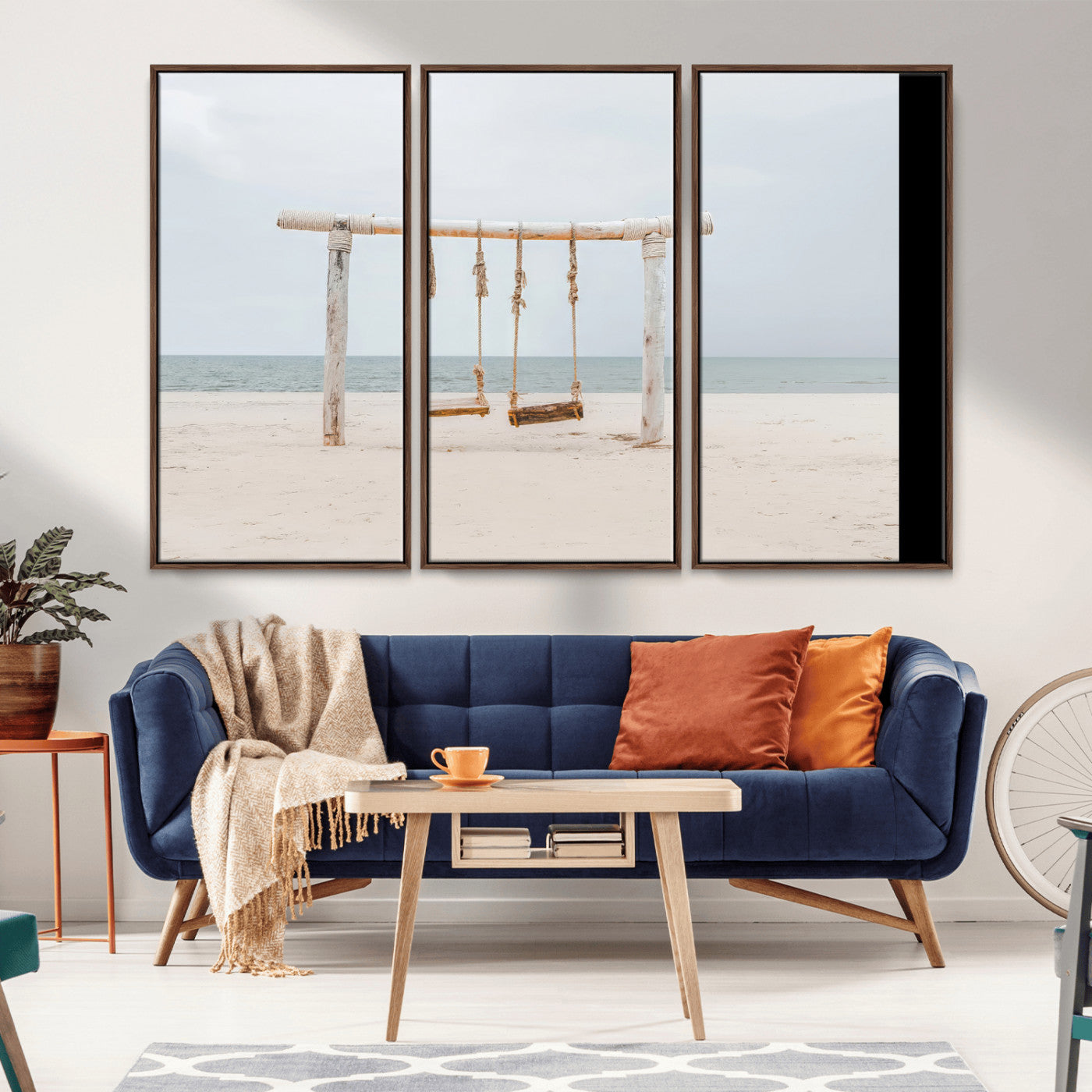 68327283-MGV-CV-36X24-Beach Swing Wall Art Canvas Print, Framed Quiet Beach Art Picture Print, Calm Shoreline Perfect Bohemian Coastal Decor Artwork