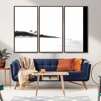 29611516-MGV-CV-36X24-Black White Beach Wall Art Canvas Print, Framed Palm Trees Art Picture Print, Monochrome Tropical Perfect Minimalist Coastal Decor