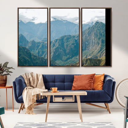 79393816-MGV-CV-36X24-Misty Mountain Wall Art Canvas Print, Framed Cloudy Andean Art Picture Print, Rugged Mountain Perfect Rustic Nature Decor Artwork