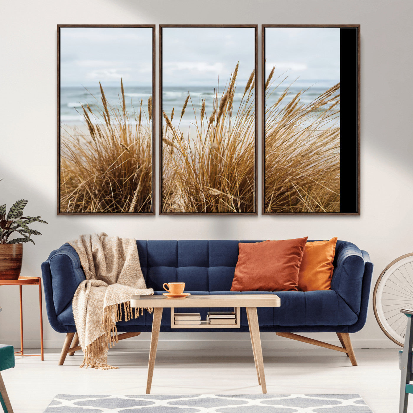14270839-MGV-CV-36X24-Beach Grass Wall Art Canvas Print, Framed Coastal Dunes Art Picture Print, Dune Grass Perfect Coastal Minimalist Decor Artwork