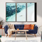 33764764-MGV-CV-36X24-Minimal Beach Wall Art Canvas Print, Framed Ocean Swimming Art Picture Print, Clear Ocean Perfect Minimal Coastal Decor Artwork