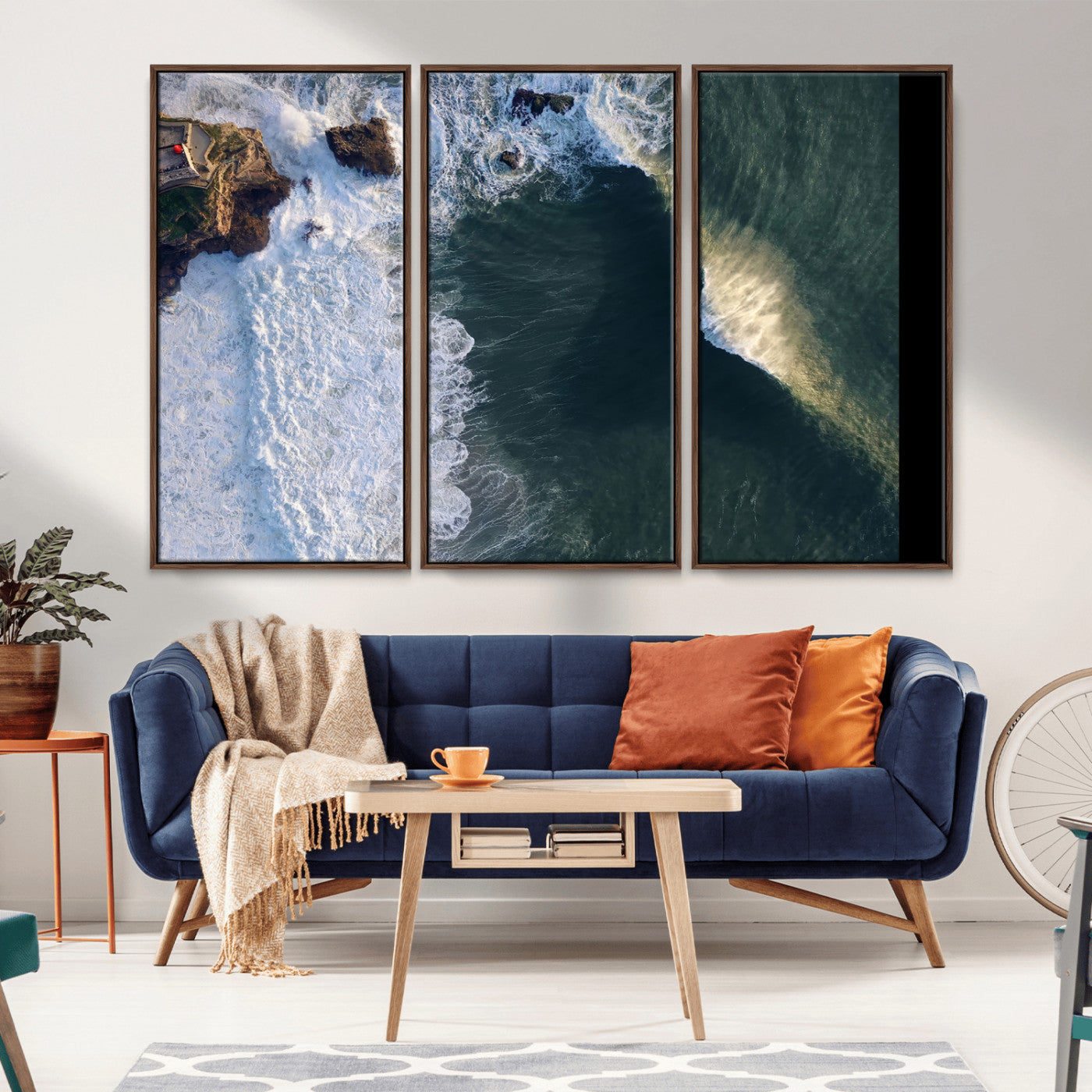 37405684-MGV-CV-36X24-Nazare Coast Wall Art Canvas Print, Framed Aerial Ocean Art Picture Print, Coastal Fortress Perfect Dramatic Coastal Decor Artwork