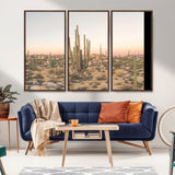 76234974-MGV-CV-36X24-Desert Cactus Wall Art Canvas Print, Framed Baja Desert Art Picture Print, Pastel Desert Perfect Southwestern Boho Decor Artwork
