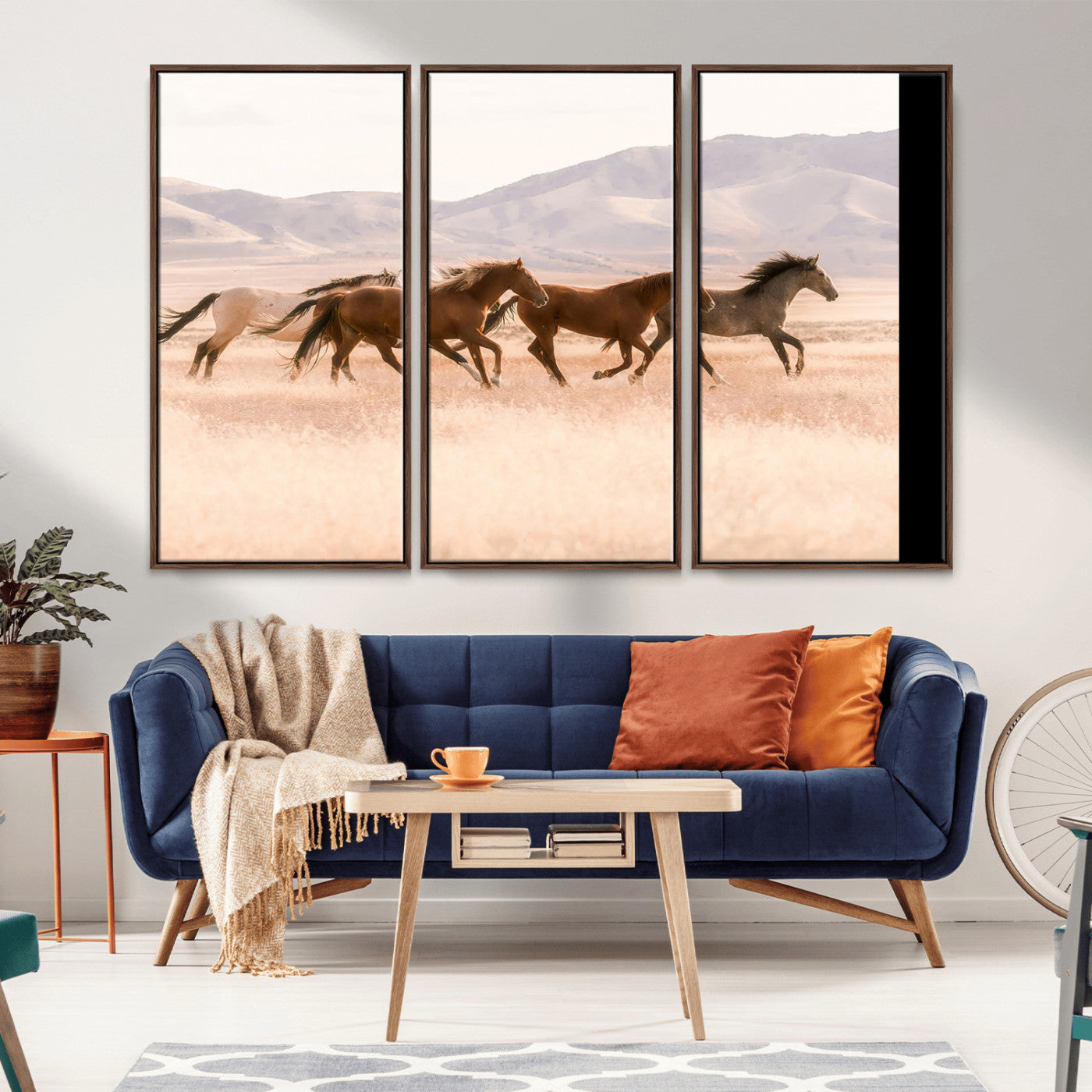 83644685-MGV-CV-36X24-Wild Horse Art Wall Art Canvas Print, Framed Rustic Western Art Picture Print, Desert Horse Scene Perfect Rustic Western Decor