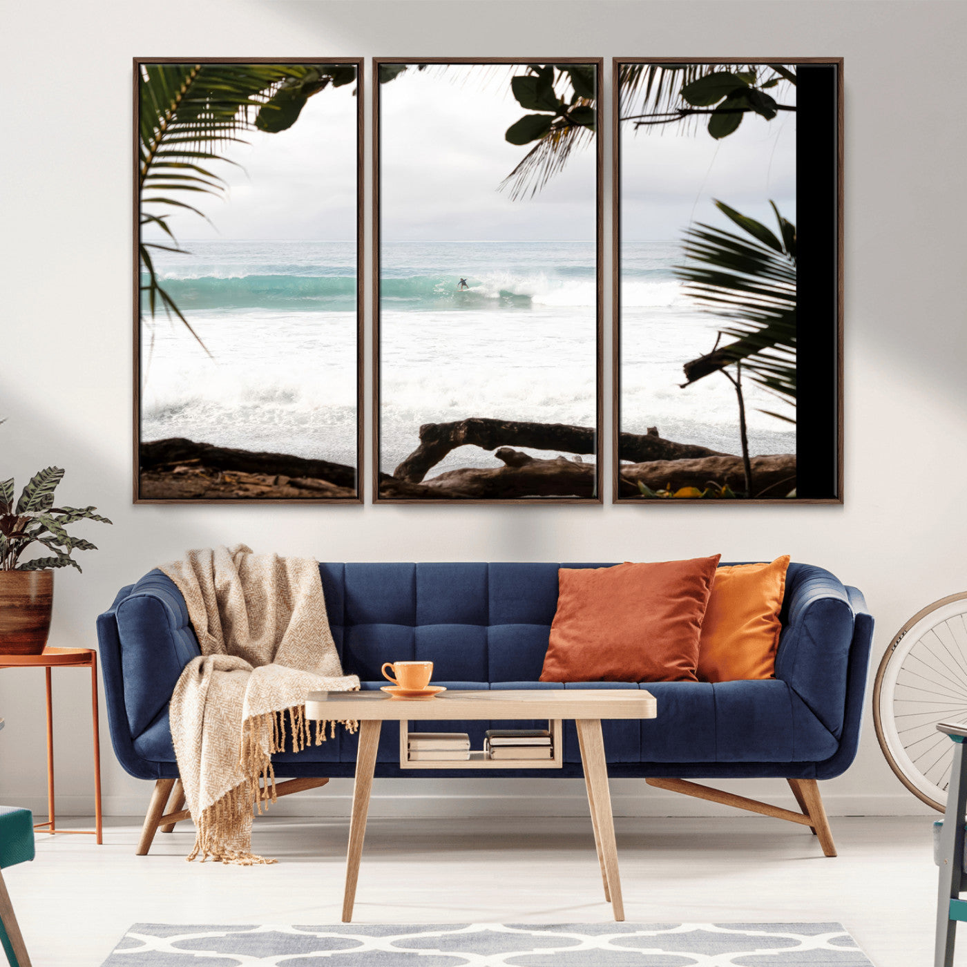 50382104-MGV-CV-36X24-Tropical Surf Wall Art Canvas Print, Framed Palm Tree View Art Picture Print, Beach House Art Perfect Boho Coastal Decor Artwork