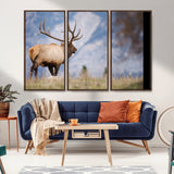 26365841-MGV-CV-36X24-Mountain Elk Art Wall Art Canvas Print, Framed Rustic Wildlife Print Art Picture Print, Lodge Style Decor Perfect Rustic Lodge