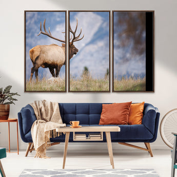 26365841-MGV-CV-36X24-Mountain Elk Art Wall Art Canvas Print, Framed Rustic Wildlife Print Art Picture Print, Lodge Style Decor Perfect Rustic Lodge