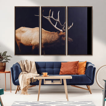 91871131-MGV-CV-36X24-Rustic Elk Art Wall Art Canvas Print, Framed Moody Wildlife Decor Art Picture Print, Western Animal Print Perfect Western Lodge