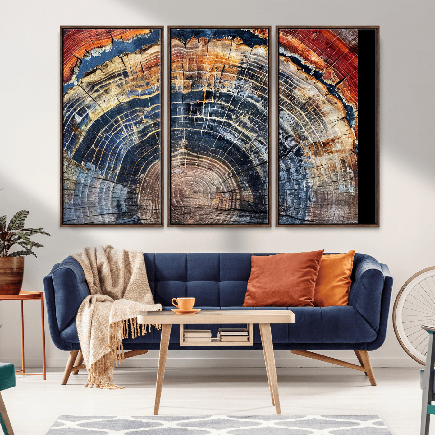 38987581-MGV-CV-36X24-Tree Ring Art Wall Art Canvas Print, Framed Rustic Wall Decor Art Picture Print, Nature Grain Print Perfect Modern Rustic Decor