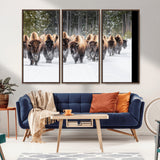 22695857-MGV-CV-36X24-Bison Herd Scene Wall Art Canvas Print, Framed Western Wildlife Art Picture Print, Rustic Animal Art Perfect Rustic Lodge Decor