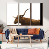 62566114-MGV-CV-36X24-Longhorn Cow Art Wall Art Canvas Print, Framed Rustic Animal Decor Art Picture Print, Texas Bull Photo Perfect Rustic Farmhouse
