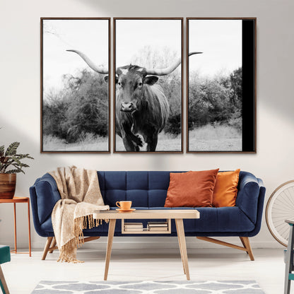 97280319-MGV-CV-36X24-Longhorn Photography Wall Art Canvas Print, Framed Western Cow Decor Art Picture Print, Texas Ranch Style Perfect Rustic Farmhouse