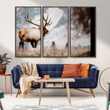 70489411-MGV-CV-36X24-Elk Photography Wall Art Canvas Print, Framed Mountain Wildlife Art Picture Print, Rustic Nature Decor Perfect Rustic Lodge Decor