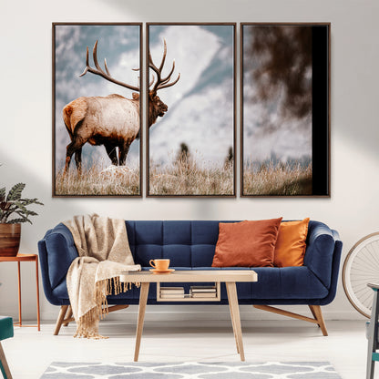 70489411-MGV-CV-36X24-Elk Photography Wall Art Canvas Print, Framed Mountain Wildlife Art Picture Print, Rustic Nature Decor Perfect Rustic Lodge Decor
