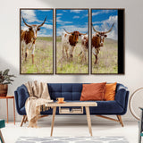58099948-MGV-CV-36X24-Texas Longhorn Wall Art Canvas Print, Framed Western Decor Art Picture Print, Rustic Farmhouse Perfect Western Farmhouse Decor