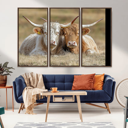 53388593-MGV-CV-36X24-Cow Photography Wall Art Canvas Print, Framed Rustic Animal Decor Art Picture Print, Texas Cow Pair Perfect Western Farmhouse