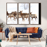 68738684-MGV-CV-36X24-Winter Elk Scene Wall Art Canvas Print, Framed Wildlife Photography Art Picture Print, Snowy Deer Decor Perfect Rustic Lodge Decor