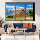 75948467-MGV-CV-36X24-Mountain Barn Scene Wall Art Canvas Print, Framed Rustic Farmhouse Style Art Picture Print, Country Cabin Decor Perfect Rustic