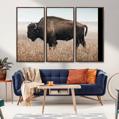 34451925-MGV-CV-36X24-Rustic Bison Decor Wall Art Canvas Print, Framed Buffalo Home Accent Art Picture Print, Prairie Wildlife Scene Perfect Western