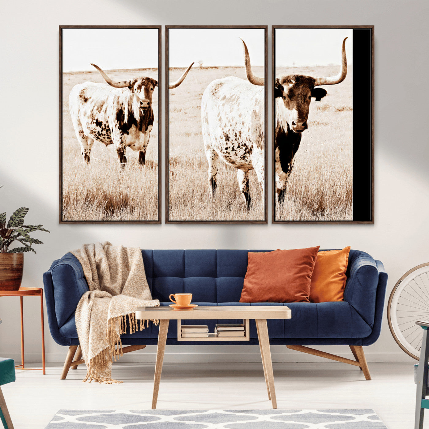 39672786-MGV-CV-36X24-Rustic Cow Scene Wall Art Canvas Print, Framed Farmhouse Style Cattle Art Picture Print, Prairie Animal Duo Perfect Rustic Western