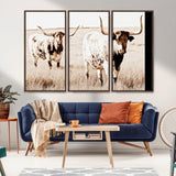 39672786-MGV-CV-36X24-Rustic Cow Scene Wall Art Canvas Print, Framed Farmhouse Style Cattle Art Picture Print, Prairie Animal Duo Perfect Rustic Western
