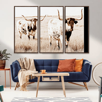 39672786-MGV-CV-36X24-Rustic Cow Scene Wall Art Canvas Print, Framed Farmhouse Style Cattle Art Picture Print, Prairie Animal Duo Perfect Rustic Western