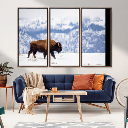 58512275-MGV-CV-36X24-Cowboy Aesthetic Wall Art Canvas Print, Framed Neutral Animal Theme Art Picture Print, Bison Ranch Style Perfect Rustic Western
