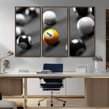 52108-MGV-CV-36X24-Precision Pool Table Wall Art – Close Up Yellow 1 Ball Canvas Print, Hand-Played Billiards Game Decor for Office, Game Room, or
