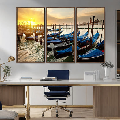 25872-MGV-CV-36X24-Venetian Gondola Dock Wall Art – Serene Sunset Canal Canvas Print, Tranquil Water Travel Decor for Office, Living Room, or Man