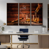91042-MGV-CV-36X24-Whiskey & Cigar Wall Art – Elegant Whiskey Pour and Smoldering Cigar Canvas Print, Sophisticated Bar or Lounge Decor for Home,