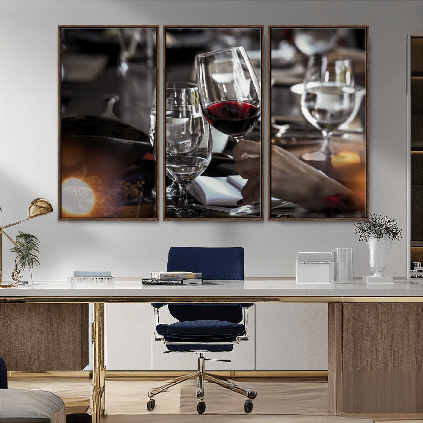 75513-MGV-CV-36X24-Elegant Wine Toast Wall Art – Close-Up Red Wine Glass at Dinner Table Canvas Print, Sophisticated Dining Room or Bar Decor