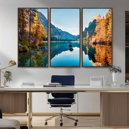 32962-MGV-CV-36X24-Mountain Lake Wall Art – Tranquil Autumn Landscape Canvas Print, Nature Reflection Decor for Living Room, Bedroom, Office or Cabin