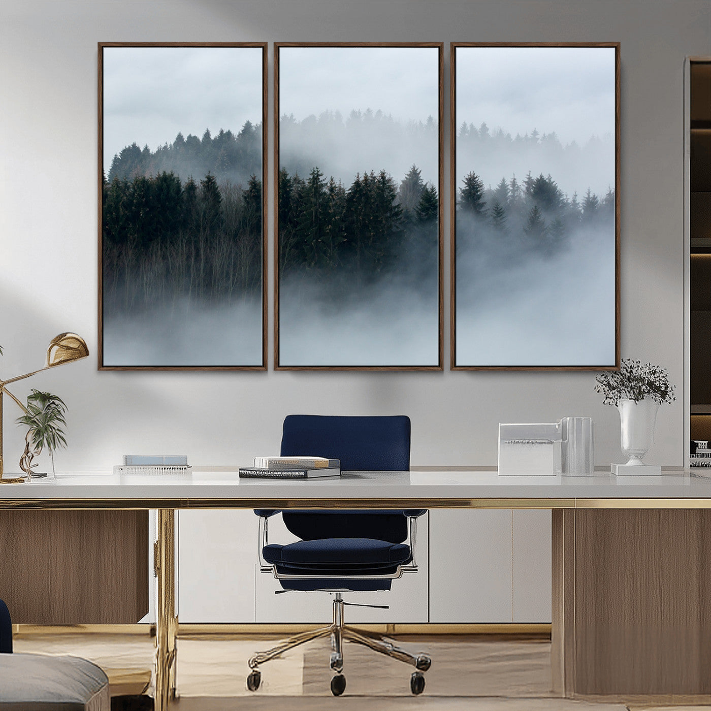 42596-MGV-CV-36X24-Misty Forest Wall Art – Atmospheric Pine Trees Canvas Print, Nature Landscape Decor for Living Room, Bedroom, Office, or Cabin