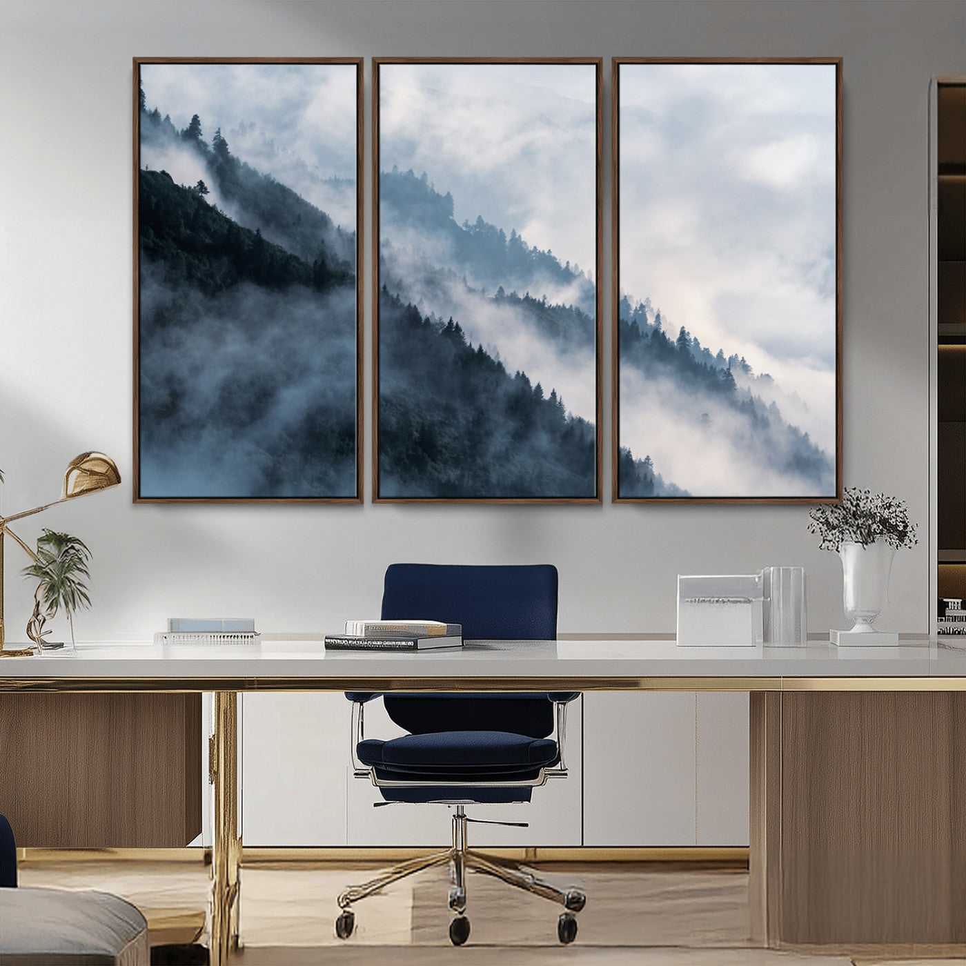 85737-MGV-CV-36X24-Misty Mountain Wall Art – Atmospheric Pine Forest Canvas Print with Fog and Mist, Calm Nature Decor for Living Room, Bedroom,