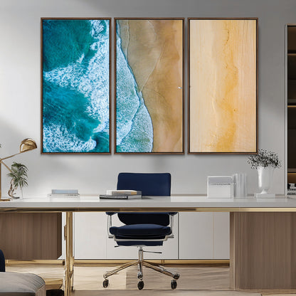 46640-MGV-CV-36X24-Aerial Beach Wall Art – Turquoise Waves and Golden Sand Canvas Print with Lone Surfer, Coastal Ocean Decor for Living Room,