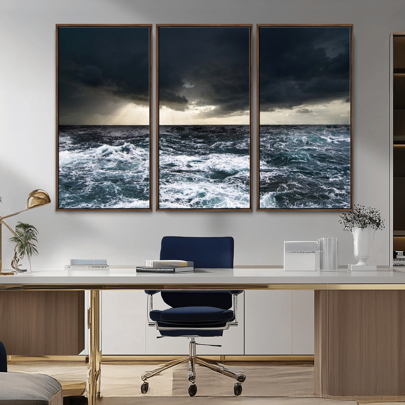 42607-MGV-CV-36X24-Stormy Ocean Wall Art – Dramatic Sea and Sky Canvas Print with Sun Rays, Moody Nature Decor for Living Room, Office, Bedroom or