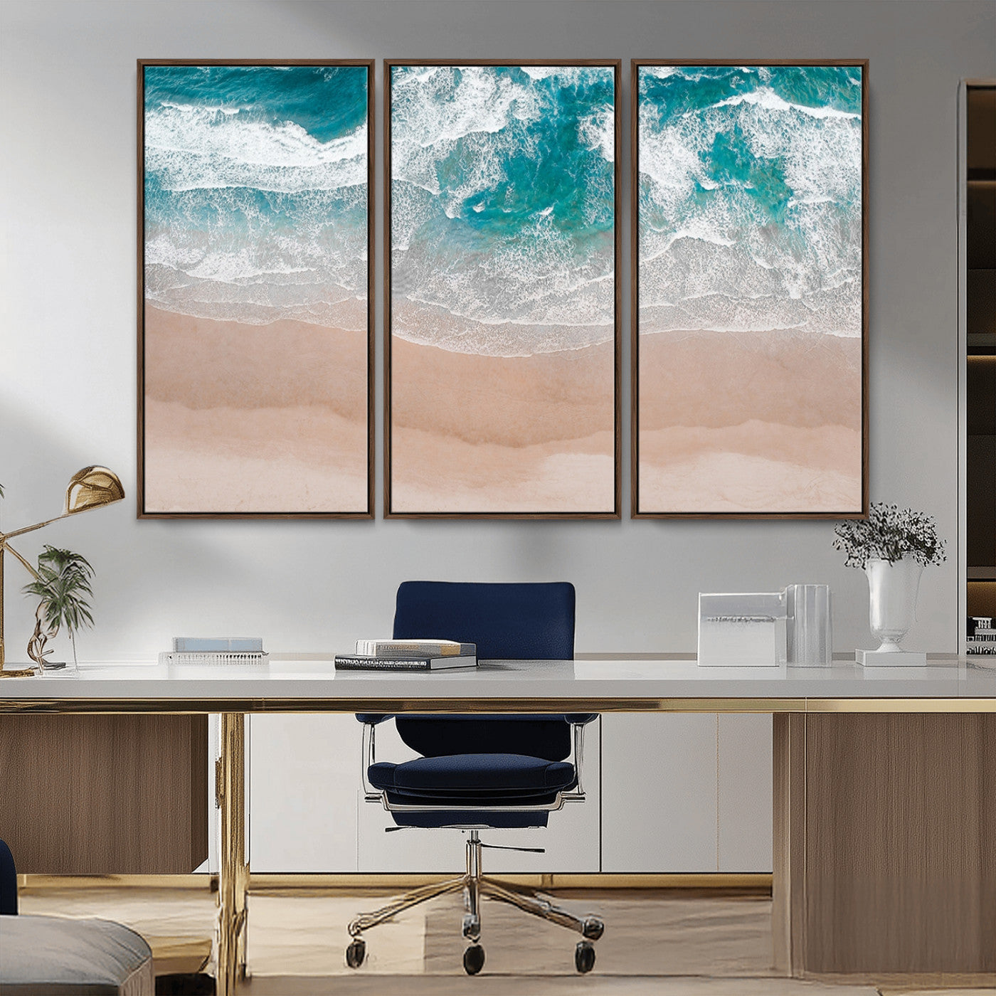 39236-MGV-CV-36X24-Ocean Beach Wall Art – Aerial View of Waves and Sand Canvas Print, Coastal Home Decor for Living Room, Bedroom, Office or Beach