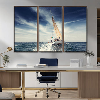 75430-MGV-CV-36X24-Sailing Boat Wall Art – Dynamic Ocean Yacht Canvas Print, Nautical Decor for Living Room, Office, Beach House or Cabin