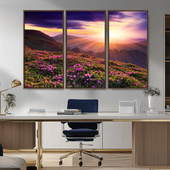 49741-MGV-CV-36X24-Mountain Sunrise Wall Art – Vibrant Floral Landscape Canvas Print, Nature Home Decor for Living Room, Bedroom Office or Cabin