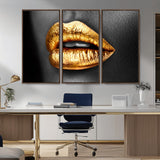 84747-MGV-CV-36X24-Golden Lips Black & White Portrait – Glamorous Metallic Lip Art Print, Modern Wall Decor for Bedroom, Beauty & Fashion Lover Gift
