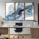33782-MGV-CV-36X24-Abstract Marble Wall Art – Blue & Gold Fluid Painting Canvas Print, Modern Home Decor for Living Room, Bedroom or Office